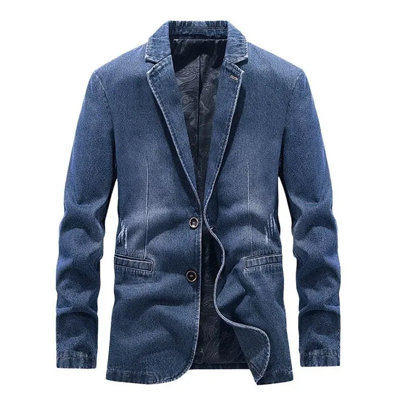 Men's Casual Notch Lapel Single Breasted Fitted Denim Blazer