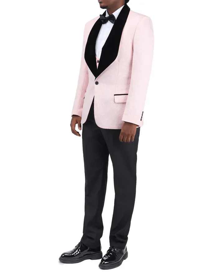 Men's Classic DesignPatterned Slim Fit 3 Piece Shawl Lapel Tuxedos (Blazer vest Pants)