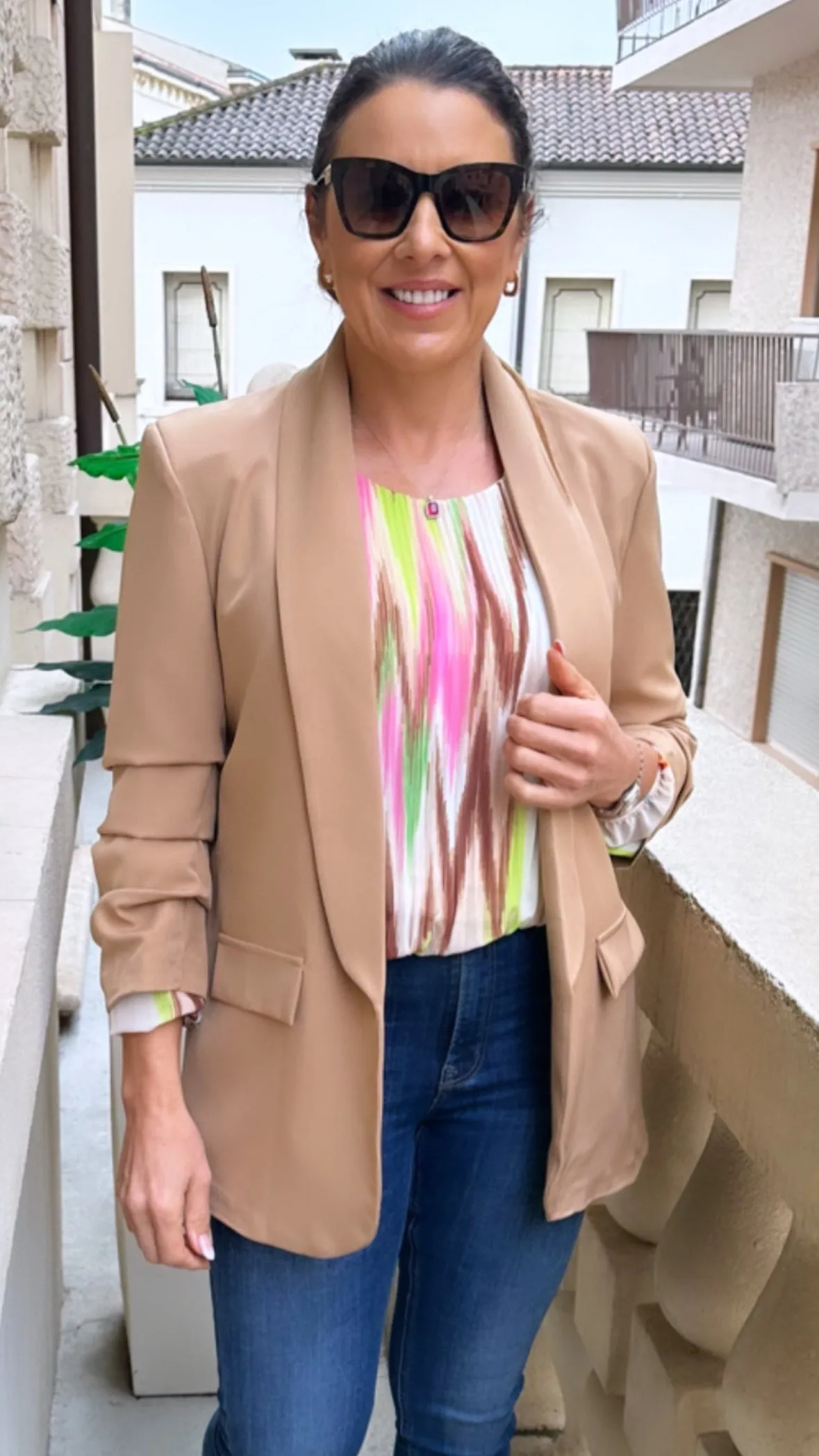 Merrill Camel Gathered Sleeve Blazer