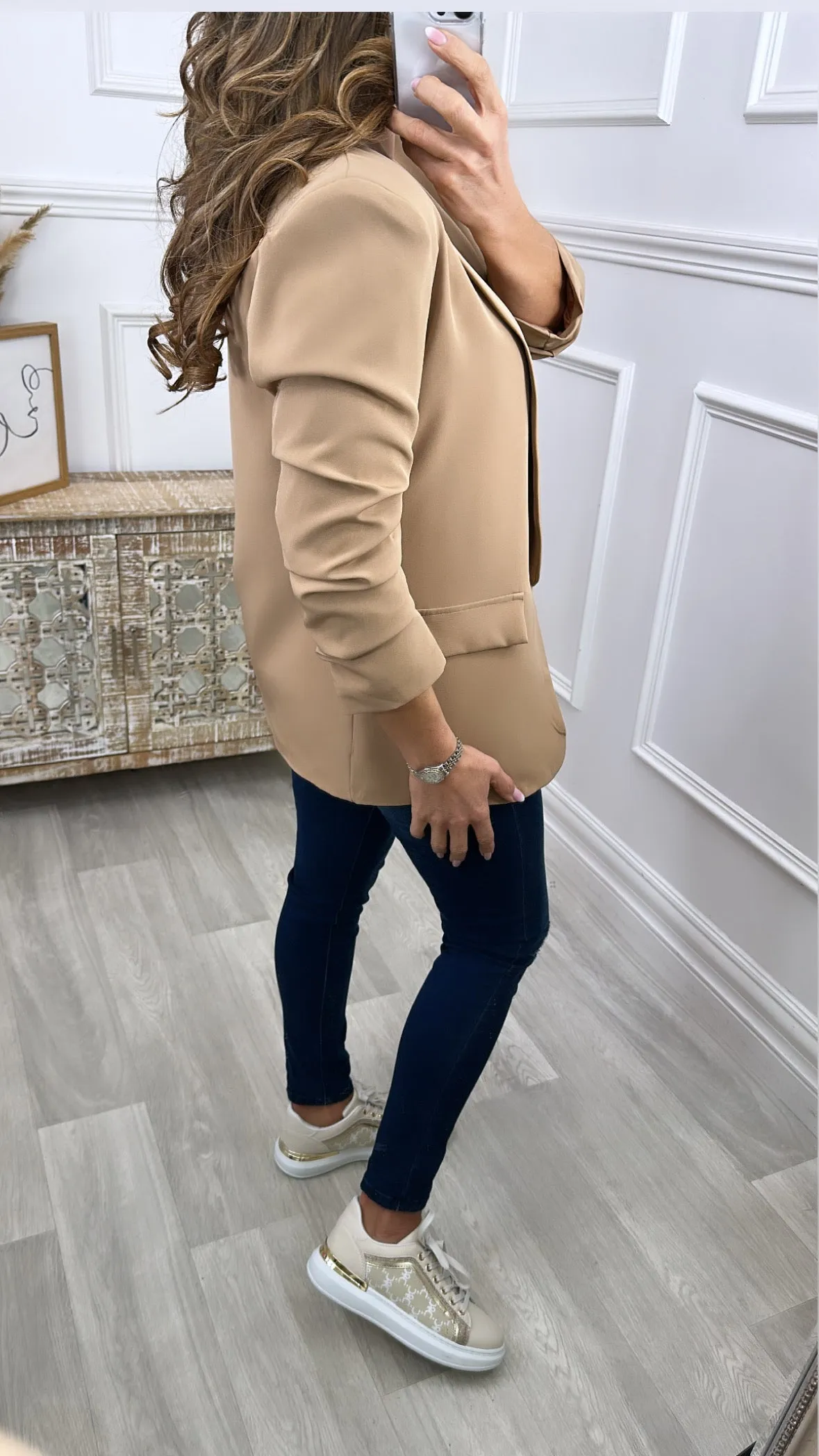 Merrill Camel Gathered Sleeve Blazer