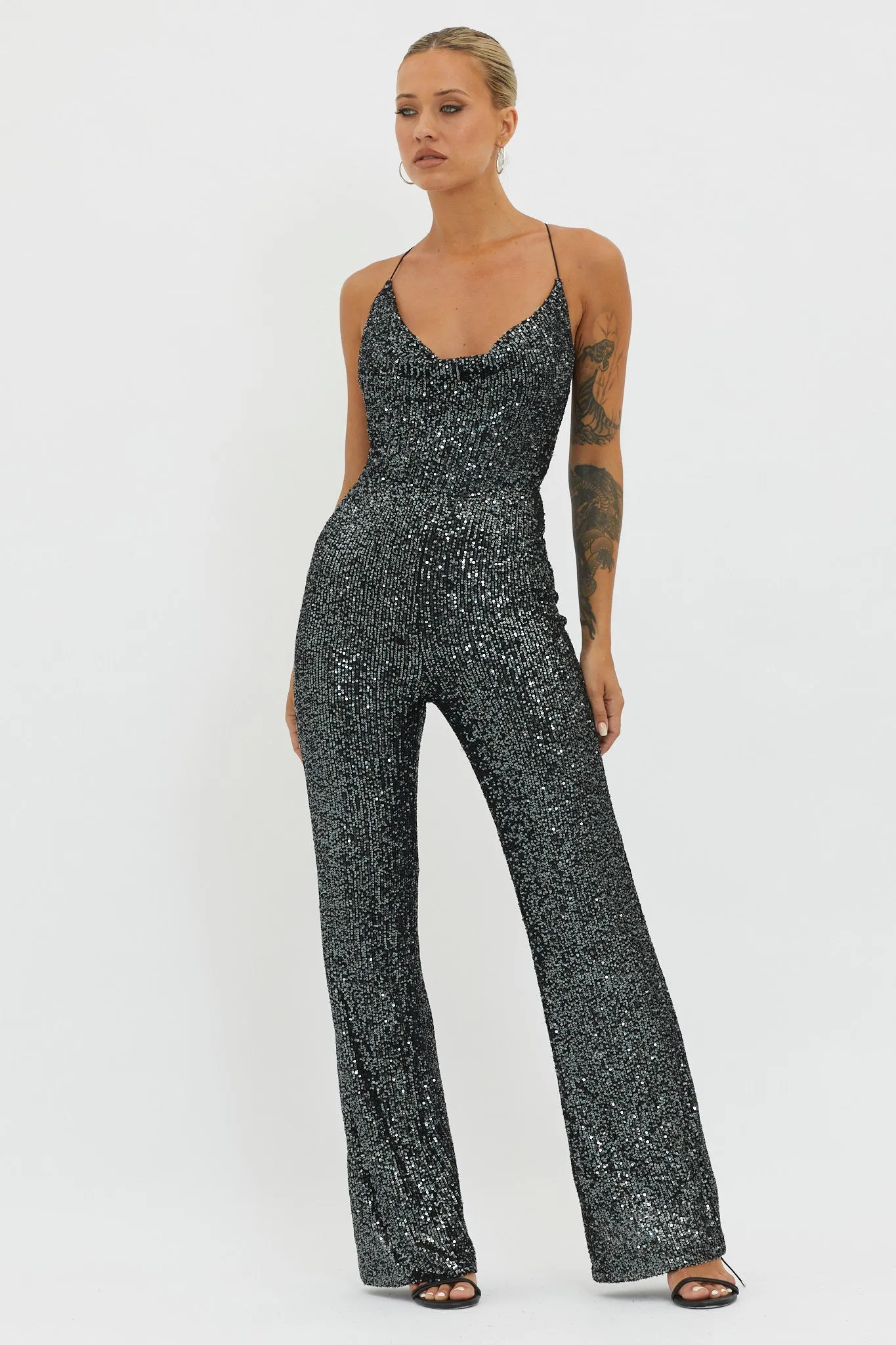 Midnight Kiss Sequin Jumpsuit Gunmetal