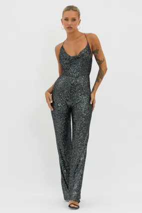 Midnight Kiss Sequin Jumpsuit Gunmetal