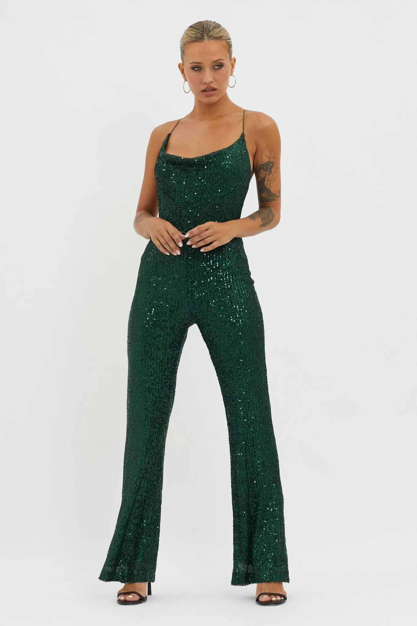 Midnight Kiss Sequin Jumpsuit Hunter