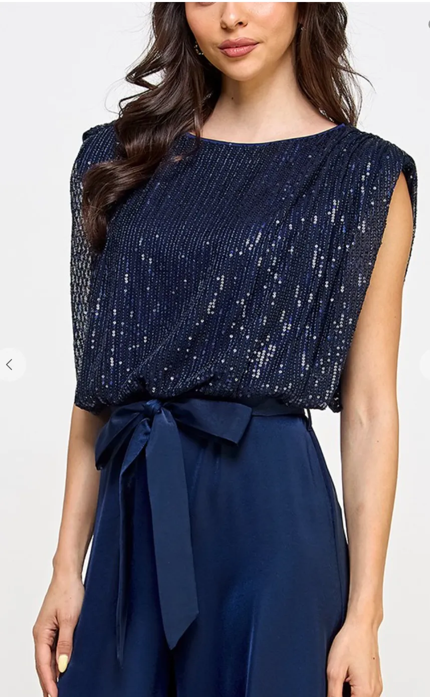 Navy Sequined Jumpsuit
