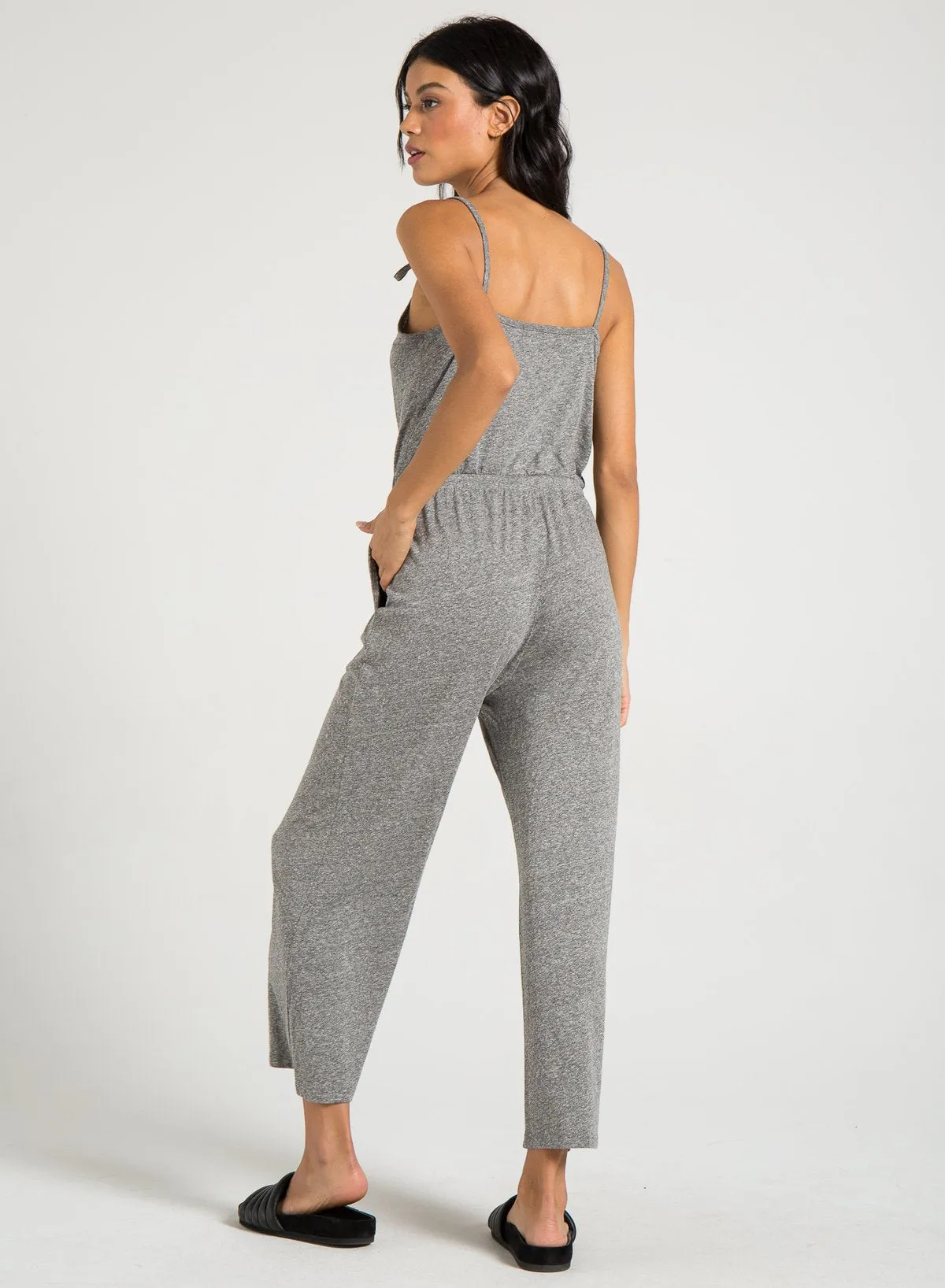 n:PHILANTHROPY - Selvedge Jumpsuit Shown in heather grey comes in Black Cat