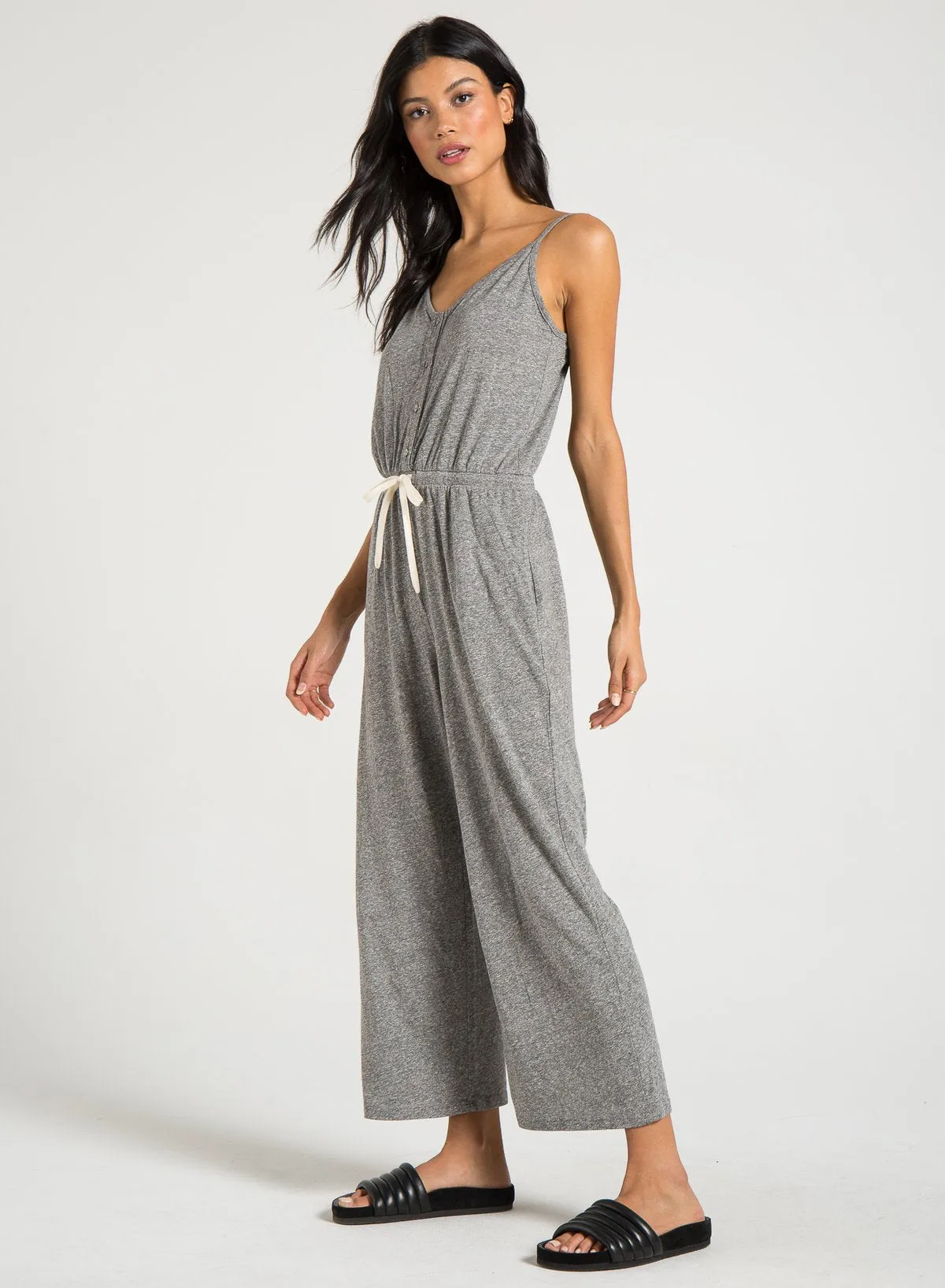n:PHILANTHROPY - Selvedge Jumpsuit Shown in heather grey comes in Black Cat