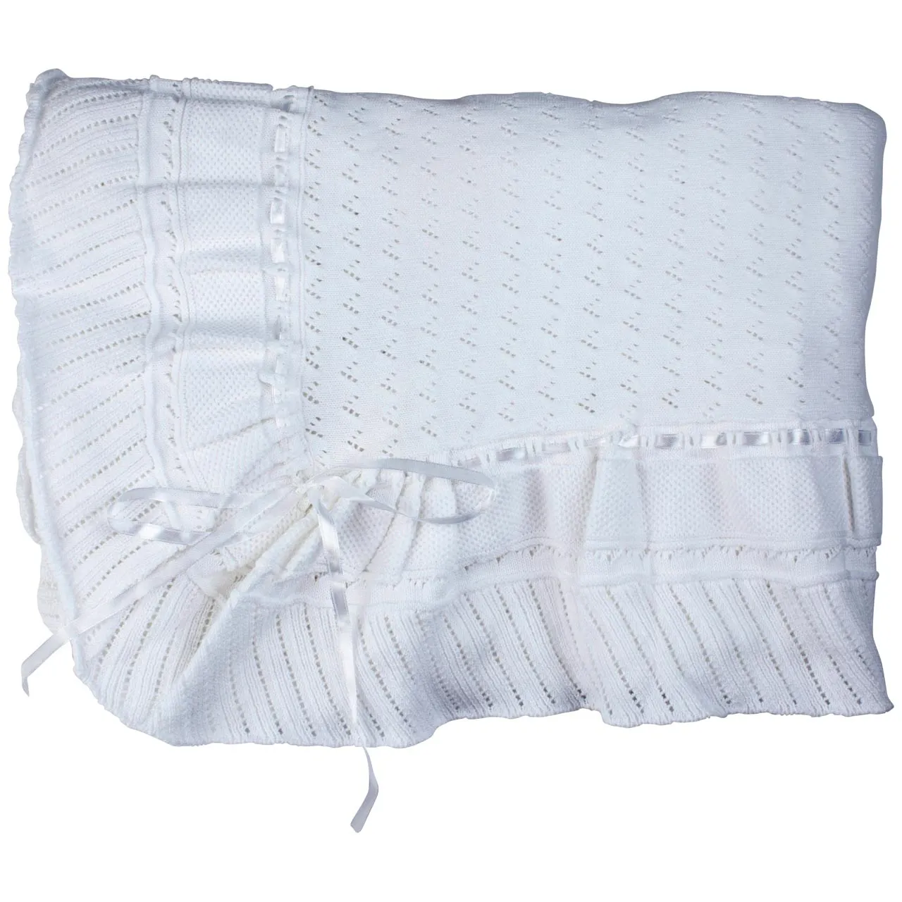 Pink, Blue, or White Knit Baby Shawl Crib Blanket