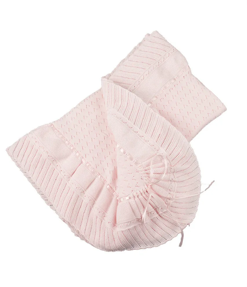 Pink, Blue, or White Knit Baby Shawl Crib Blanket