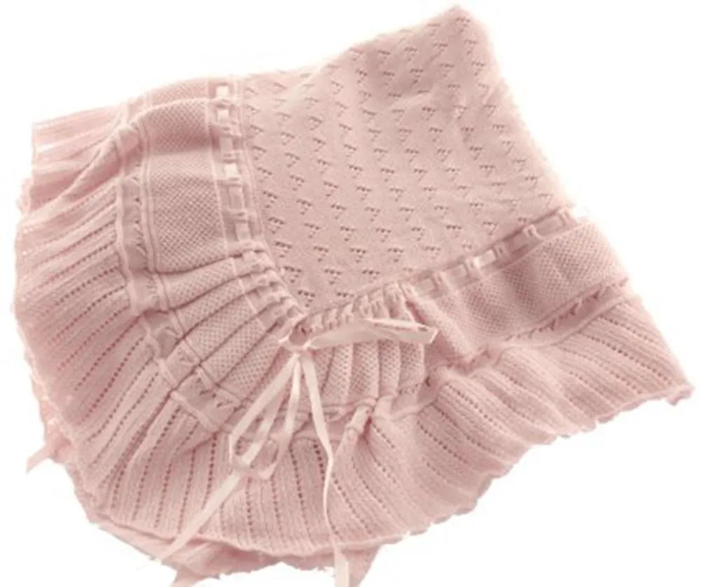 Pink, Blue, or White Knit Baby Shawl Crib Blanket