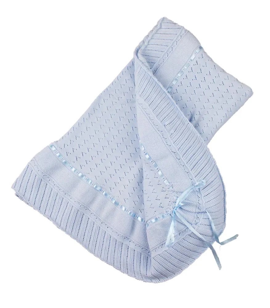 Pink, Blue, or White Knit Baby Shawl Crib Blanket