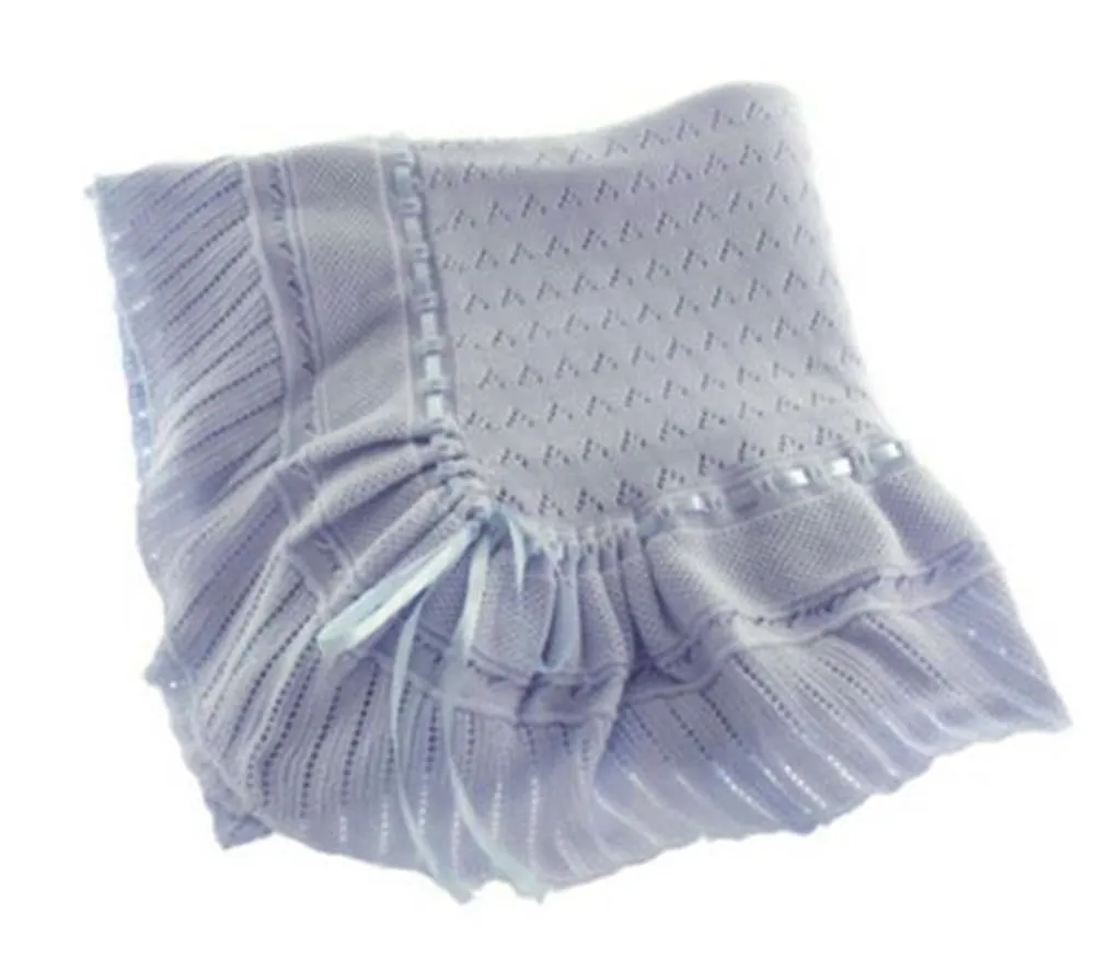 Pink, Blue, or White Knit Baby Shawl Crib Blanket