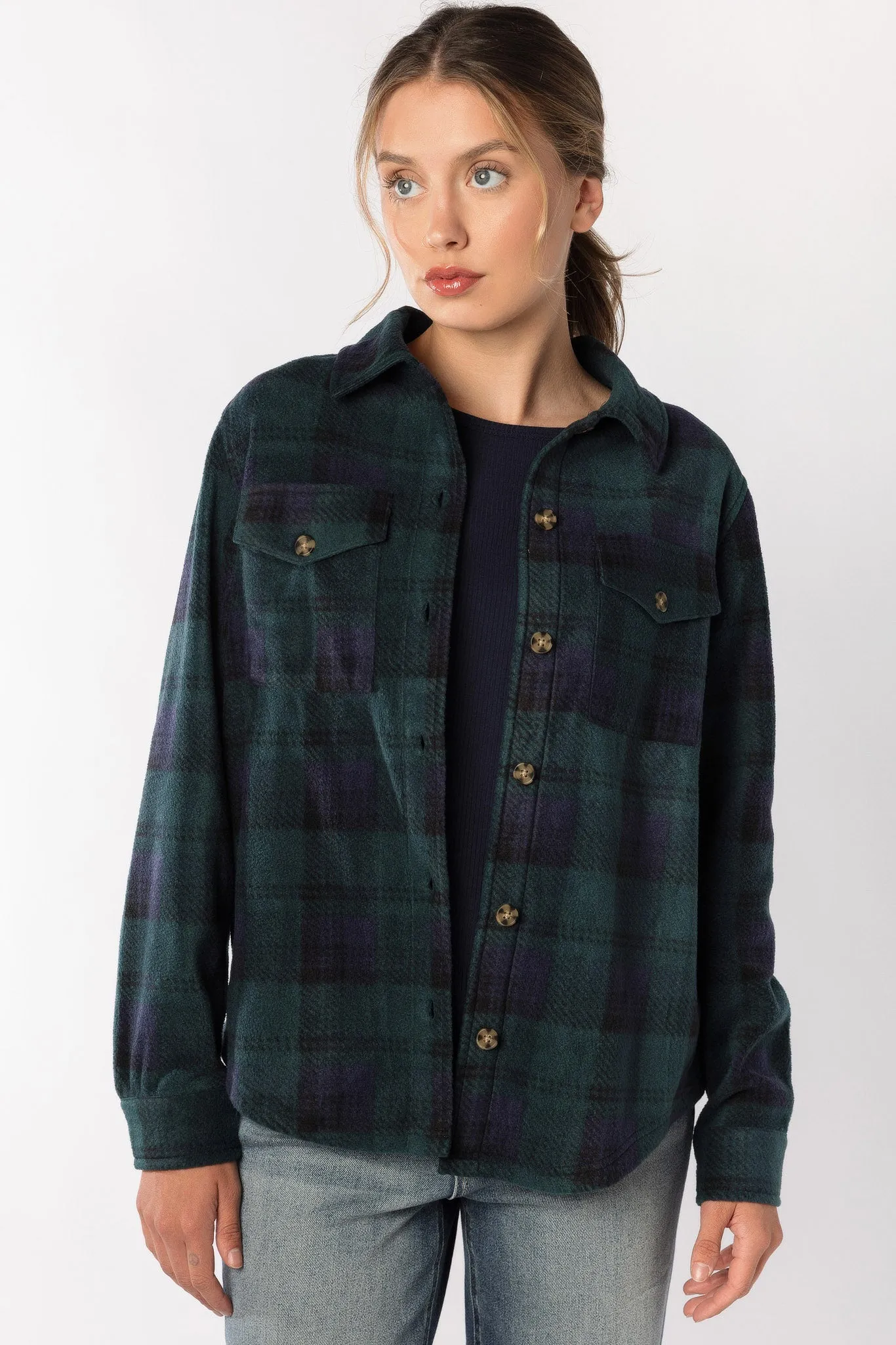 Polar Fleece shacket in Heritage Plaid