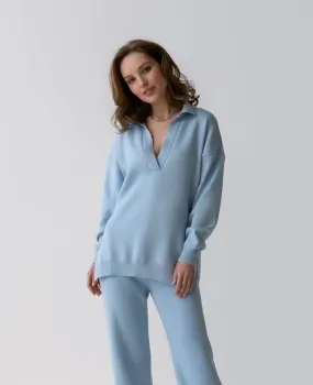 Polo style jumper sky blue