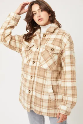 "October Memories" Beige Plaid Sherpa Jacket