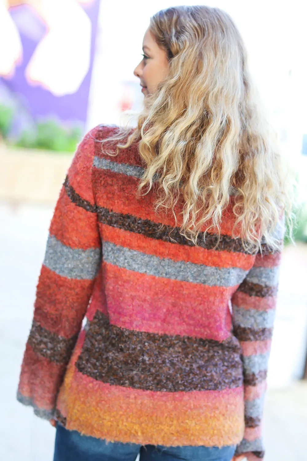 Rust & Mustard Stripe Boucle Turtleneck Sweater