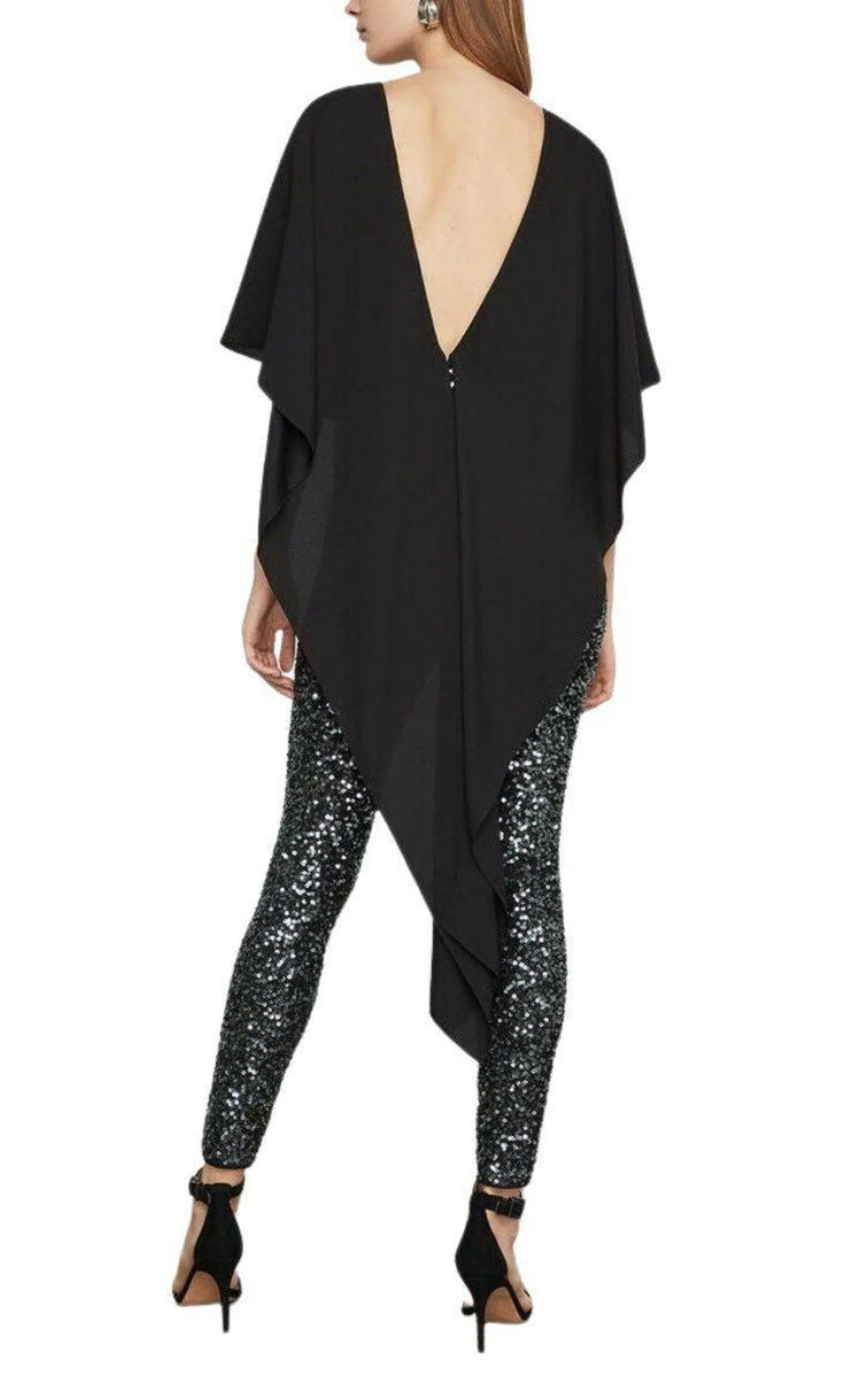 Sequined Cape Sleeves Jumpsuit