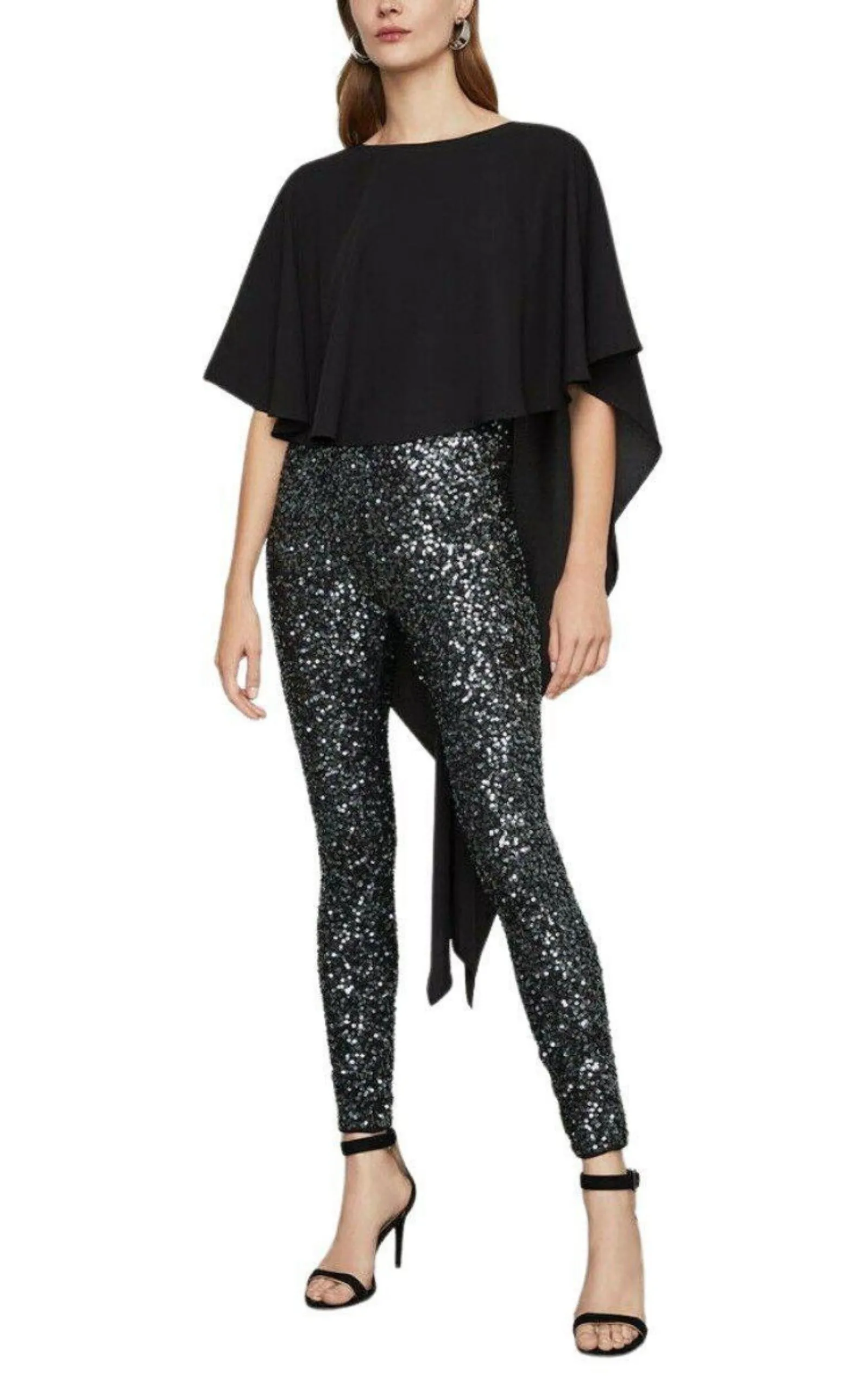 Sequined Cape Sleeves Jumpsuit