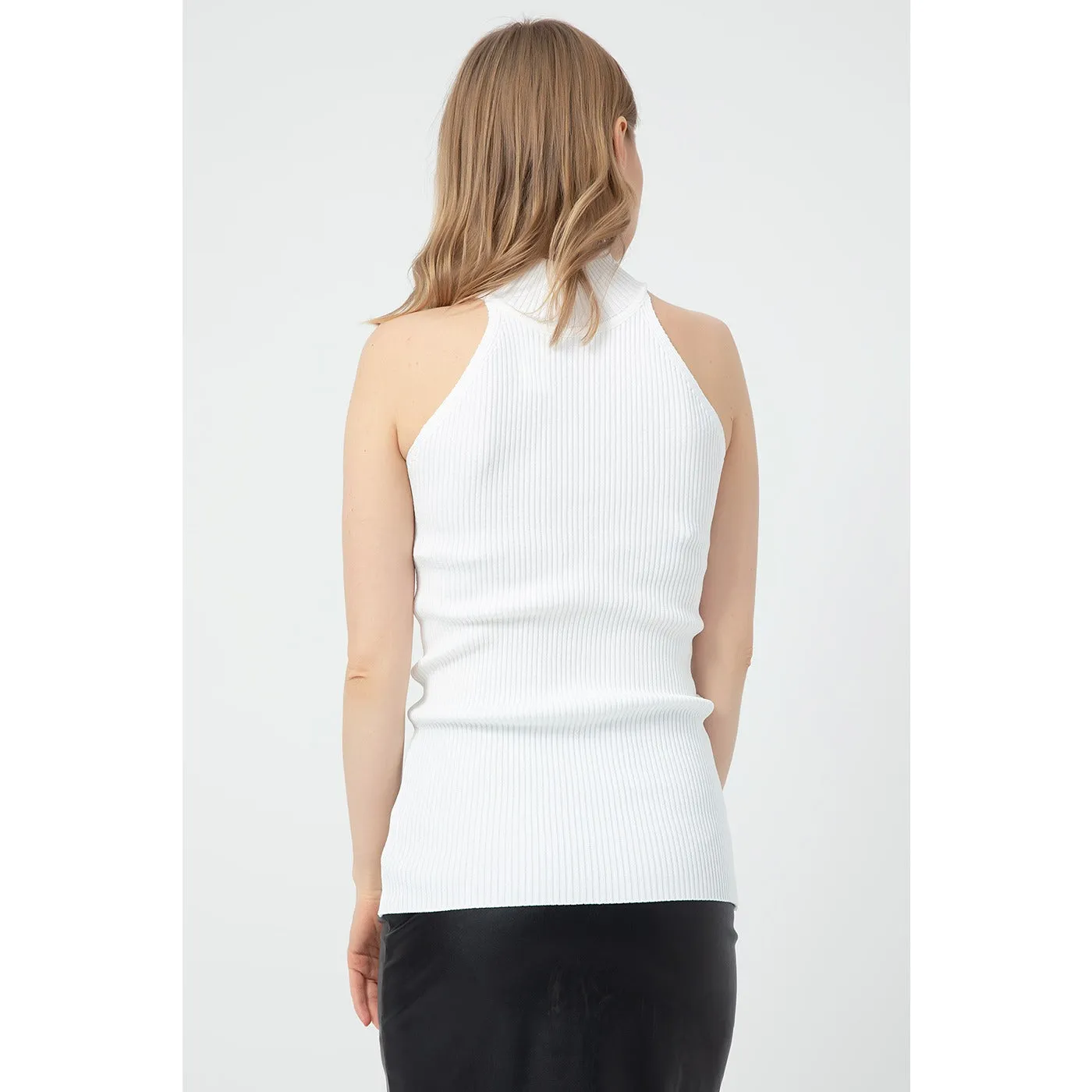 Sleeveless Turtleneck White Top