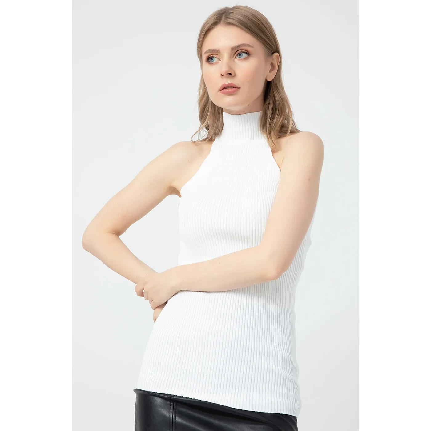 Sleeveless Turtleneck White Top
