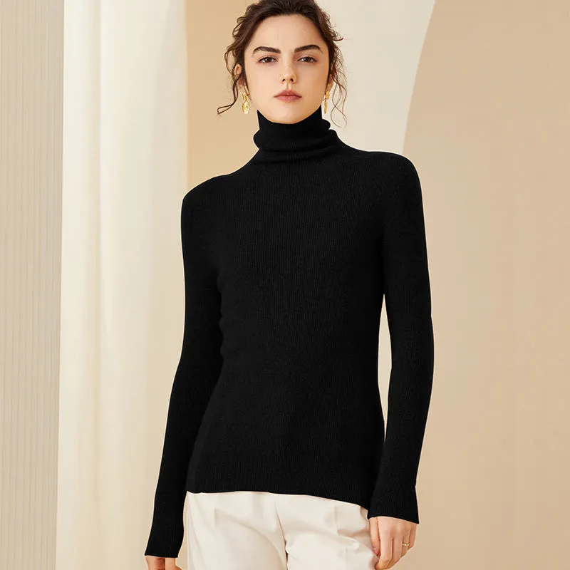 Solid Color Cashmere Turtleneck Women's Slim Fit Bottoming Pullover Knitted Sweater