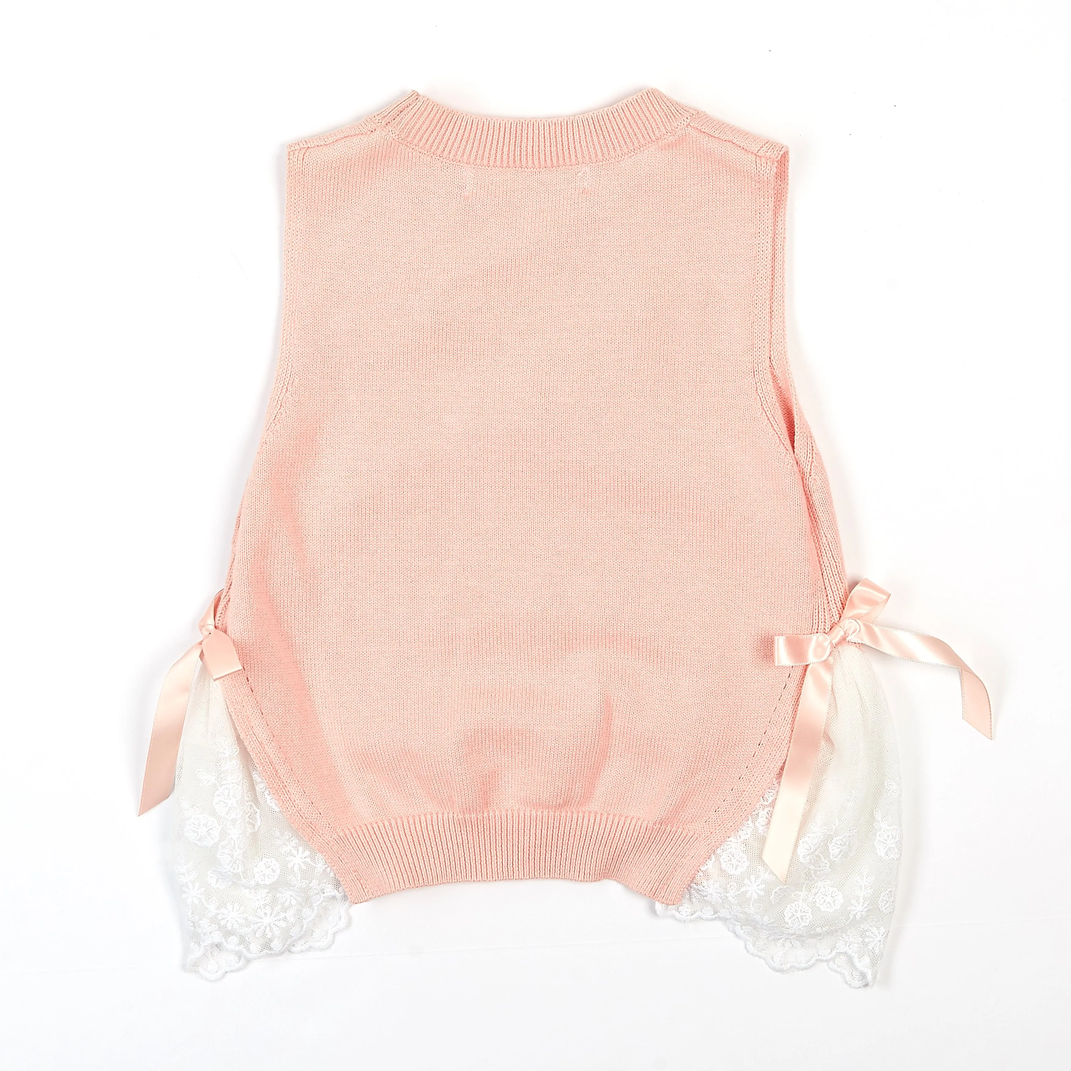 Sweater Vest with Front Pearl & Side Lace