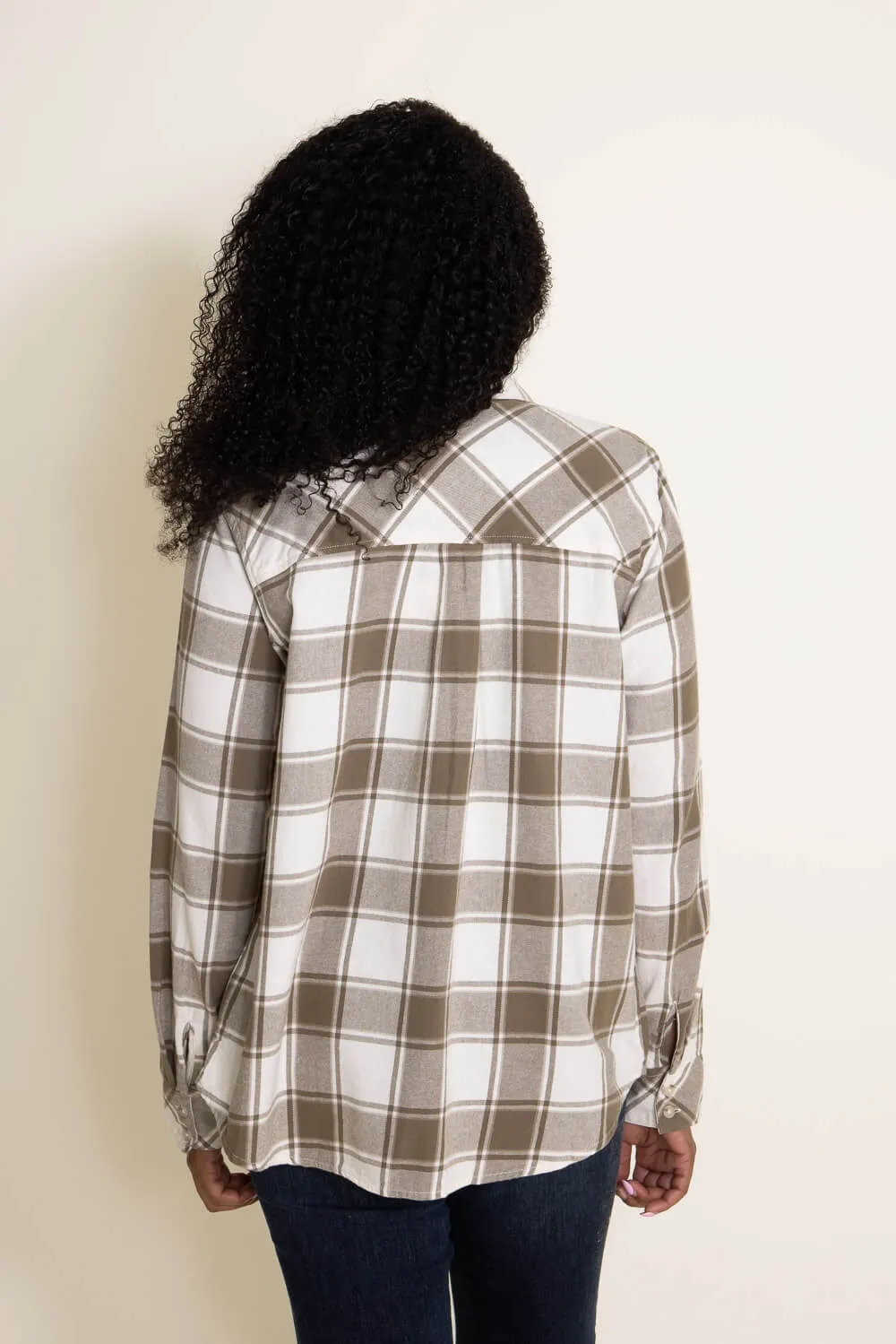 Thread & Supply Flannel Plaid Shirt for Women in White and Sage Green | T2543CFGK-CAPEGRN