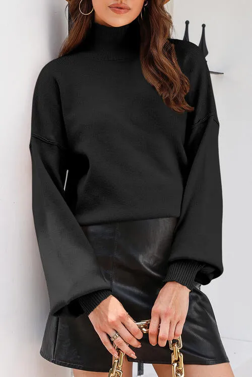 Turtleneck Lantern Sleeve Sweater