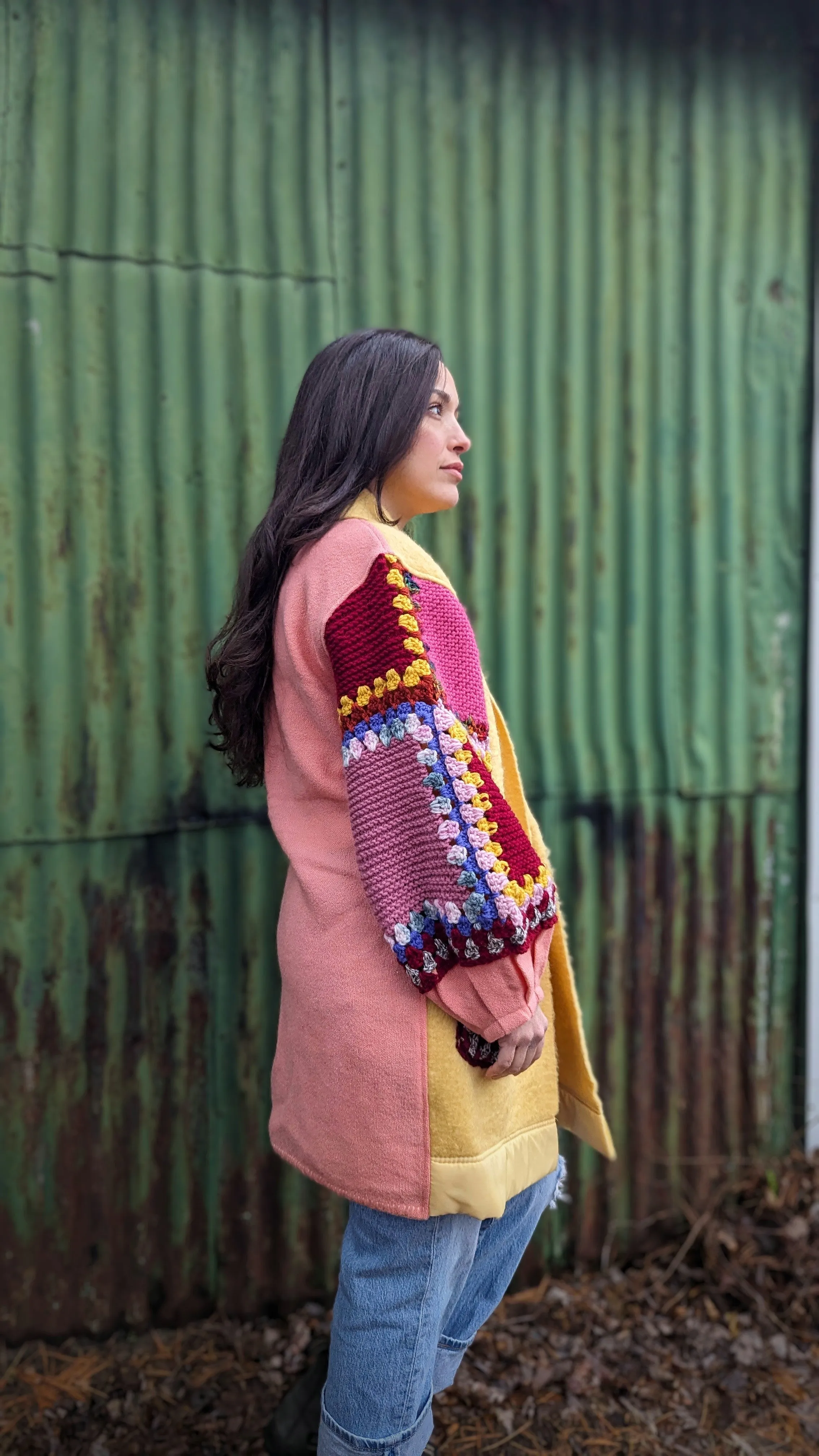 Vivianne Jacket with Upcycled Vintage Wool & Crocheted Sleeves Size S/M  #VIVA8