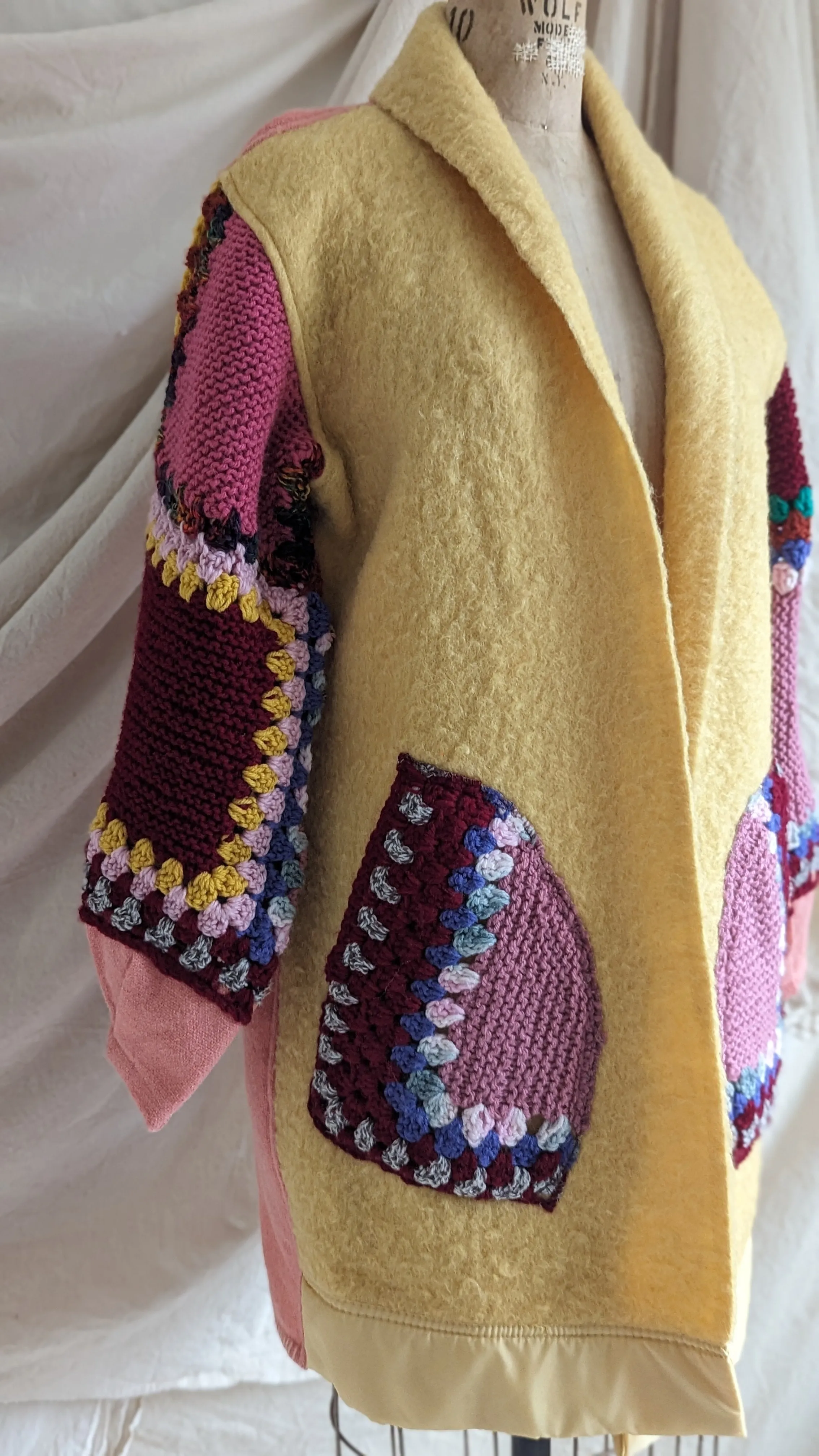Vivianne Jacket with Upcycled Vintage Wool & Crocheted Sleeves Size S/M  #VIVA8