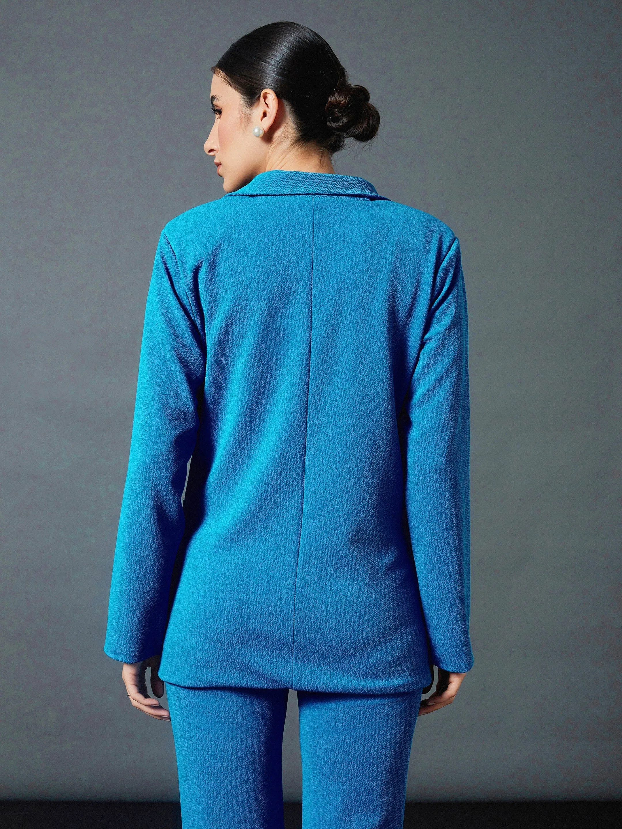 Women Turquoise Slim Fit Blazer