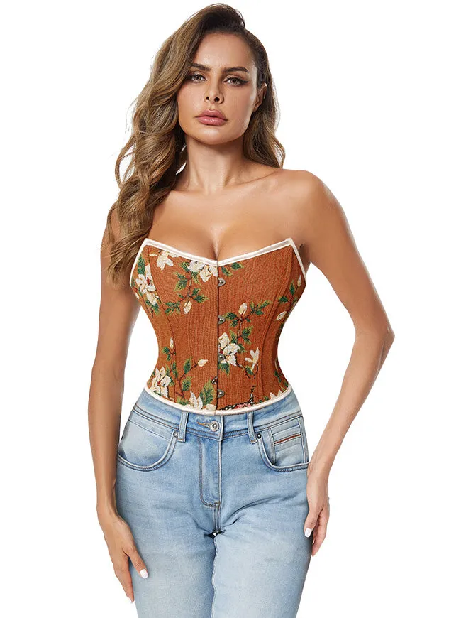 Women's Renaissance Retro Floral Strapless Short Style Bustier Corset Crop Top