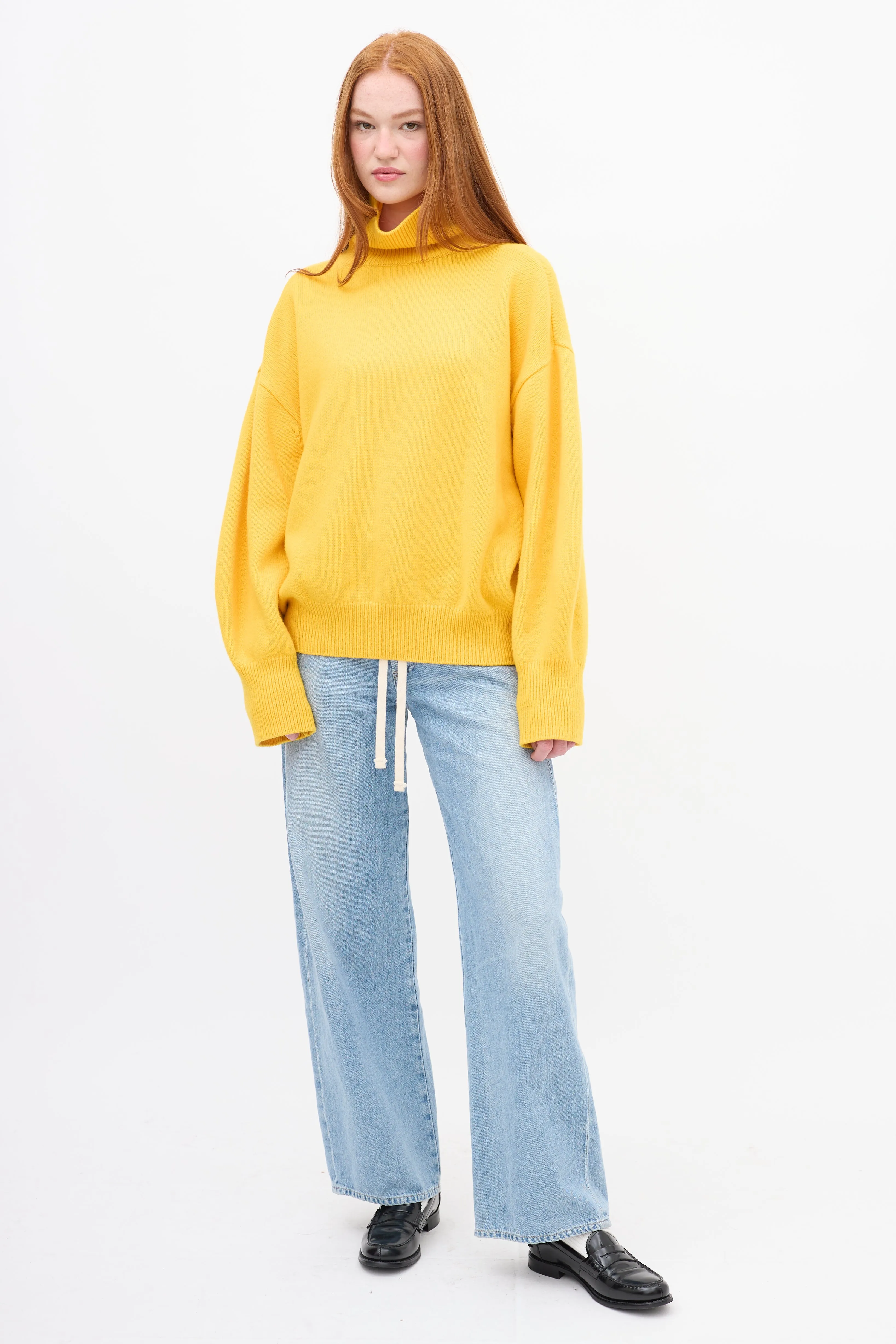 Yellow Wool Knit Oversized Turtleneck Sweater