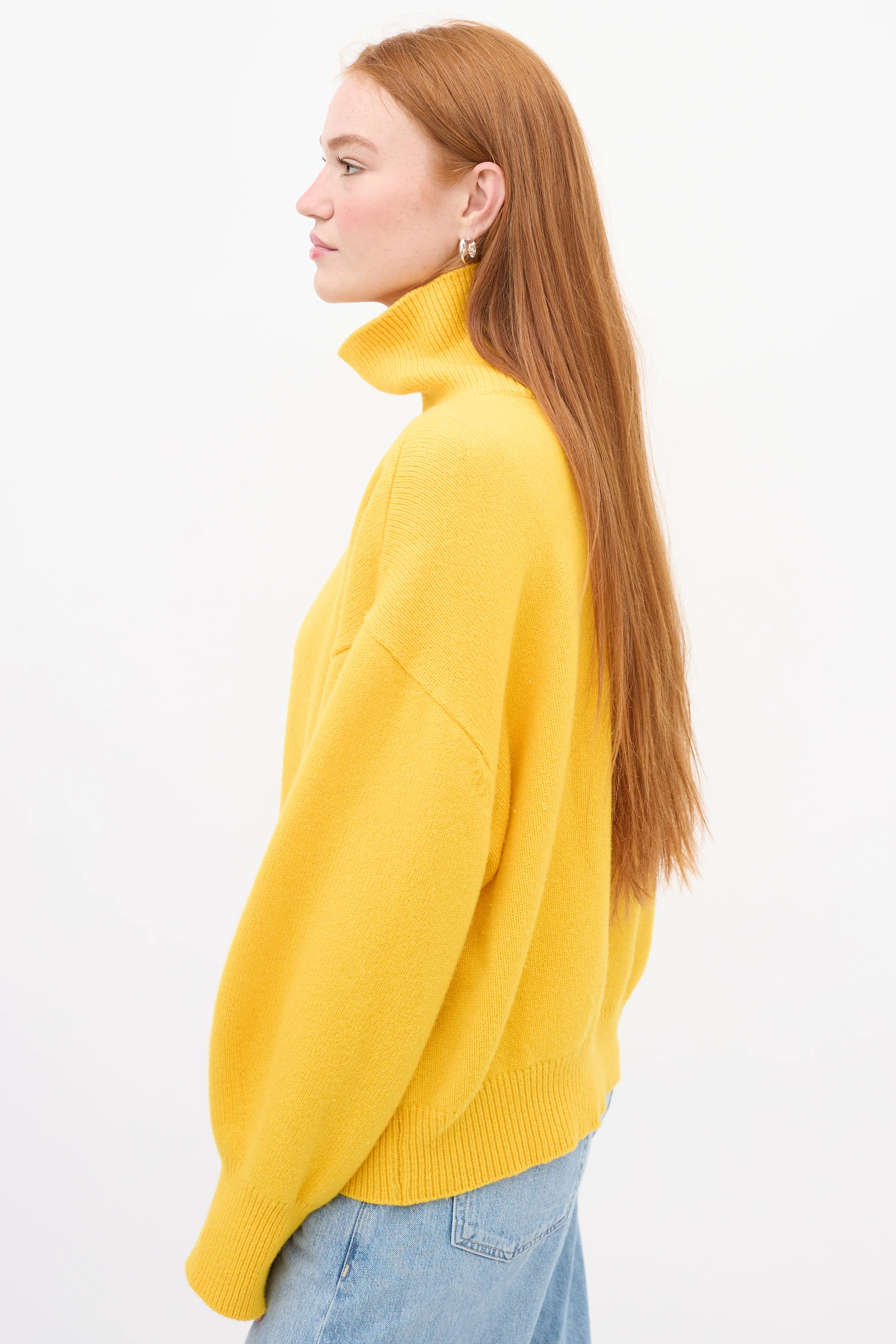 Yellow Wool Knit Oversized Turtleneck Sweater