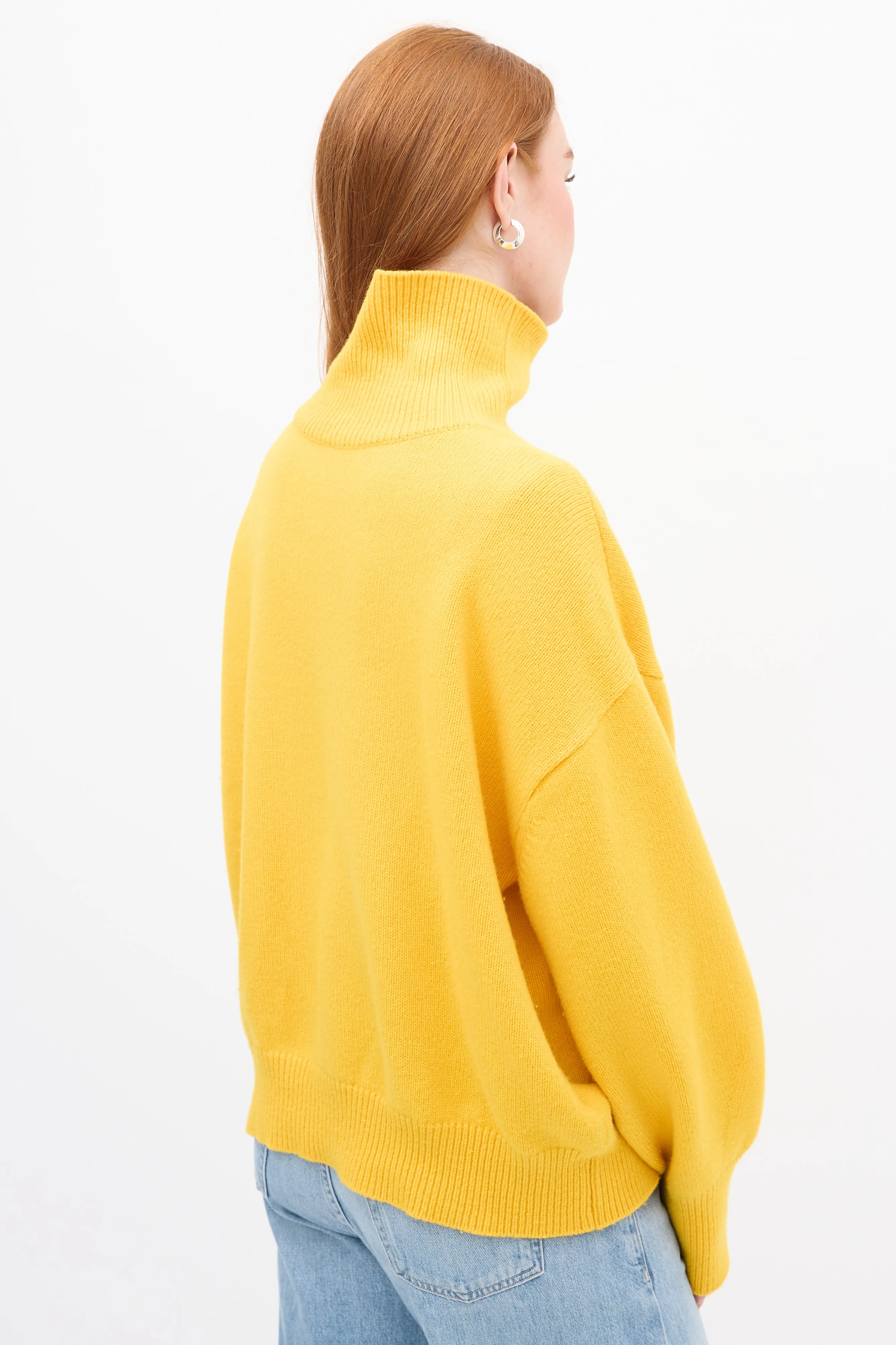 Yellow Wool Knit Oversized Turtleneck Sweater