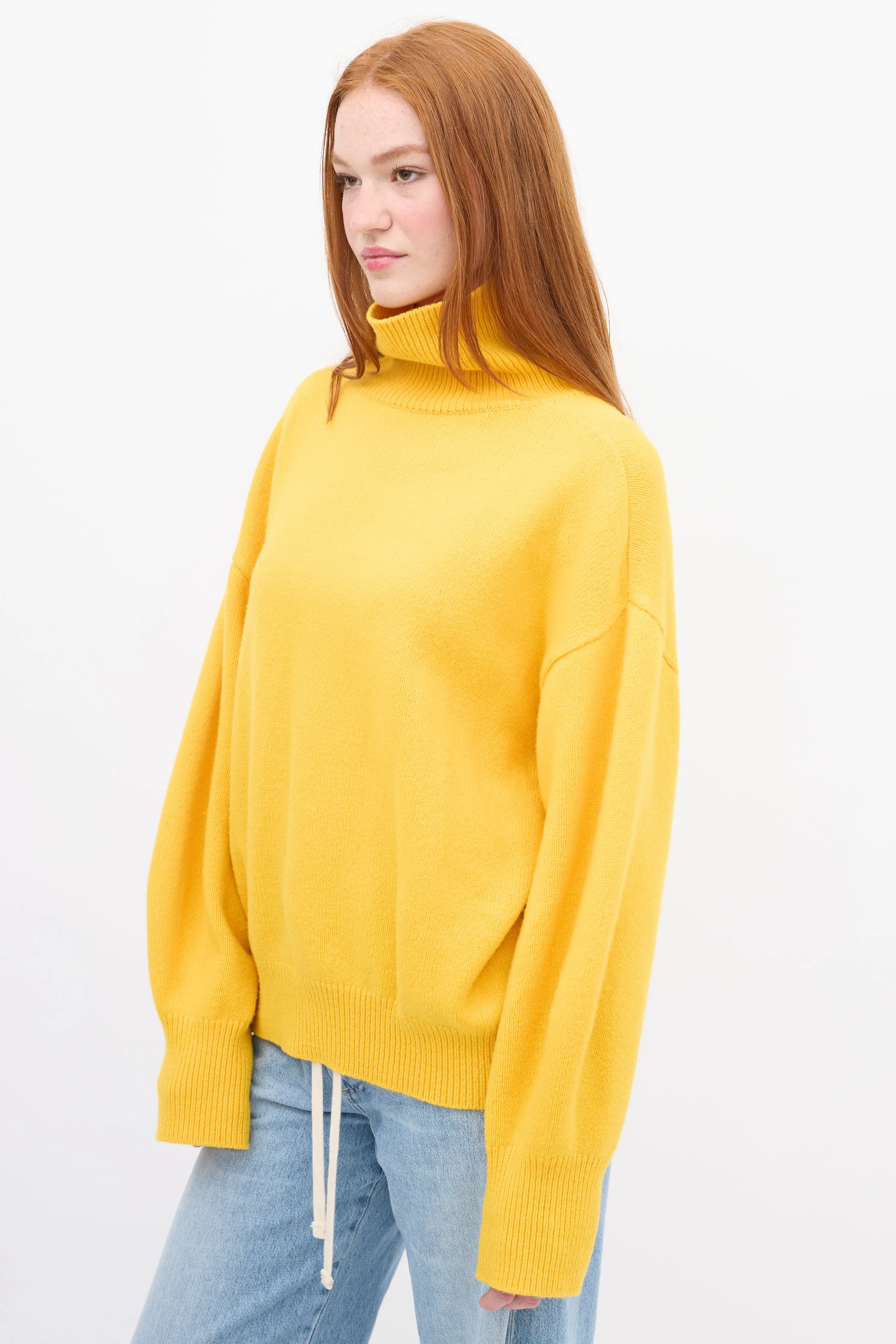 Yellow Wool Knit Oversized Turtleneck Sweater