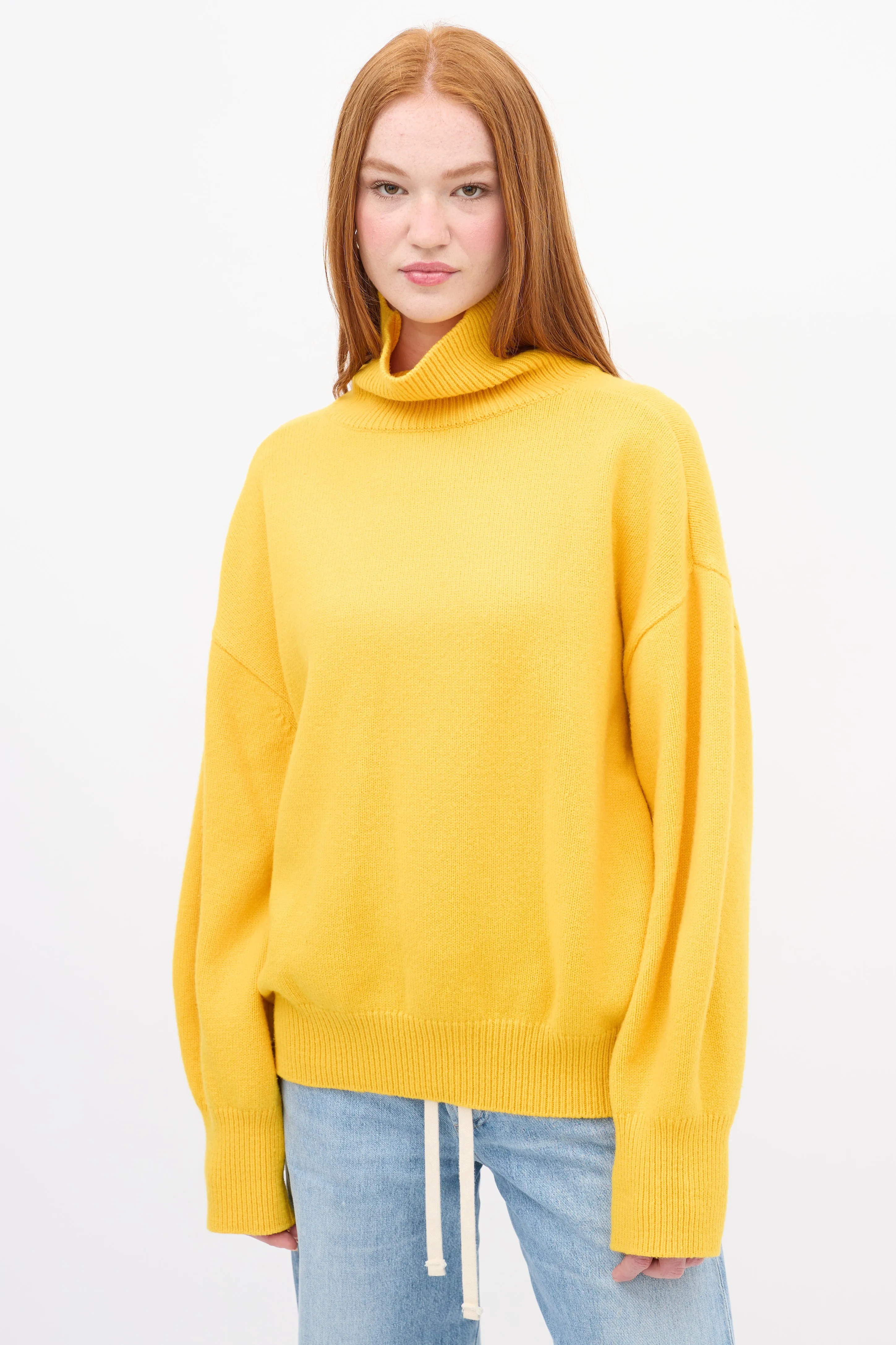 Yellow Wool Knit Oversized Turtleneck Sweater