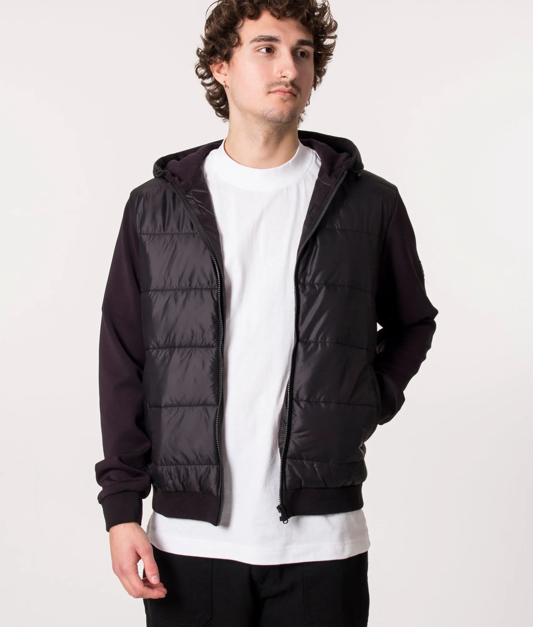 Zip Through Track Quilted Hybrid Hoodie
